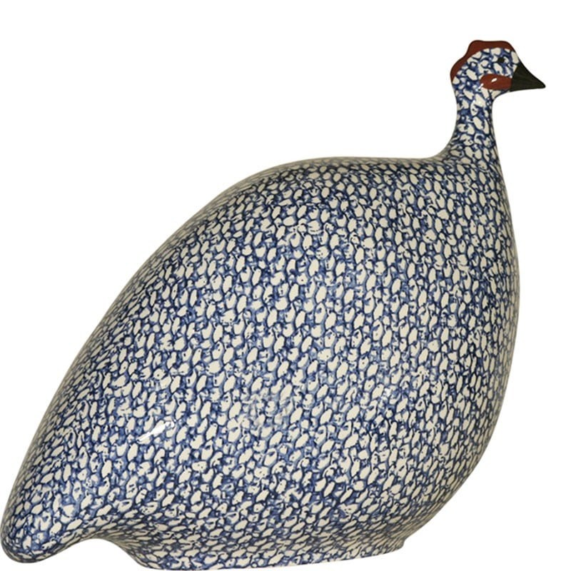 Ceramic guinea fowl Lussan white-blue large model