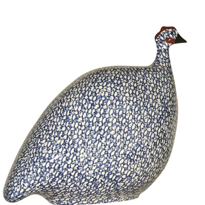 Guinea fowl in ceramic from lussan white-blue small model
