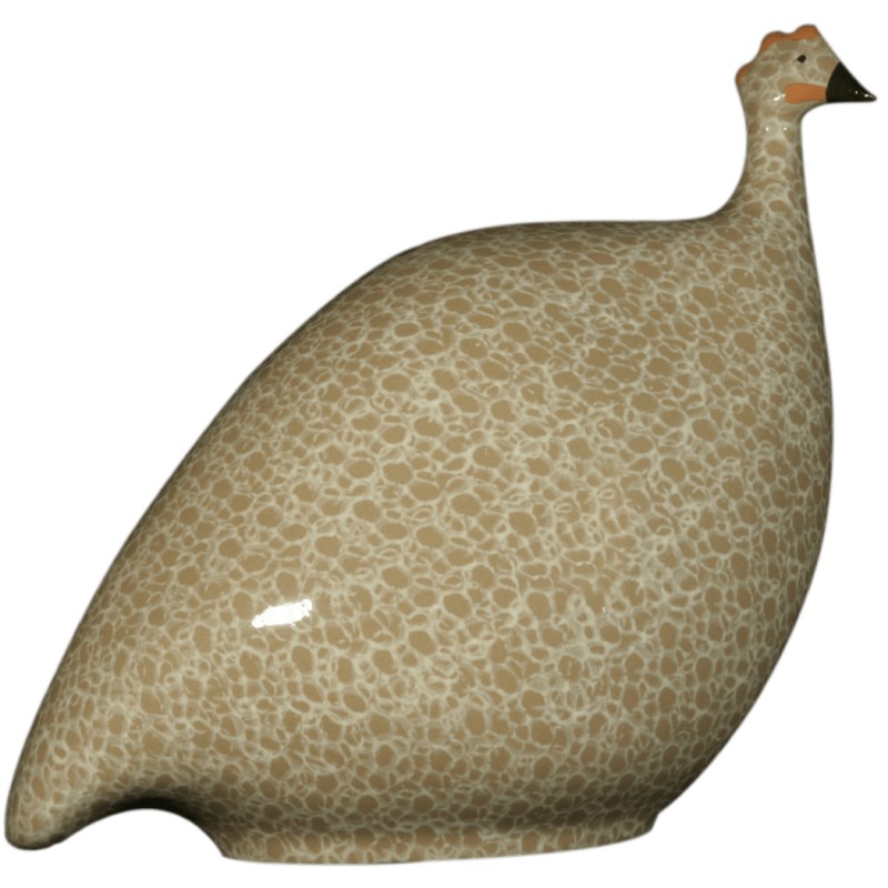 Guinea fowl in beige and white Lussan ceramic, large model