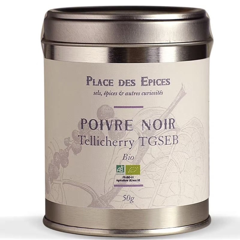 Pimienta negra ecológica de Tellicherry, 50g - delicatessen francés online