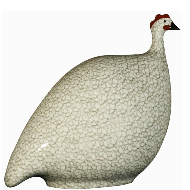 Guinea fowl in Lussan ceramic white-grey medium model