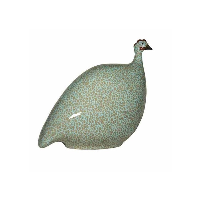 Perlhuhn aus Keramik in Grau und Himmelblau, kleines Modell