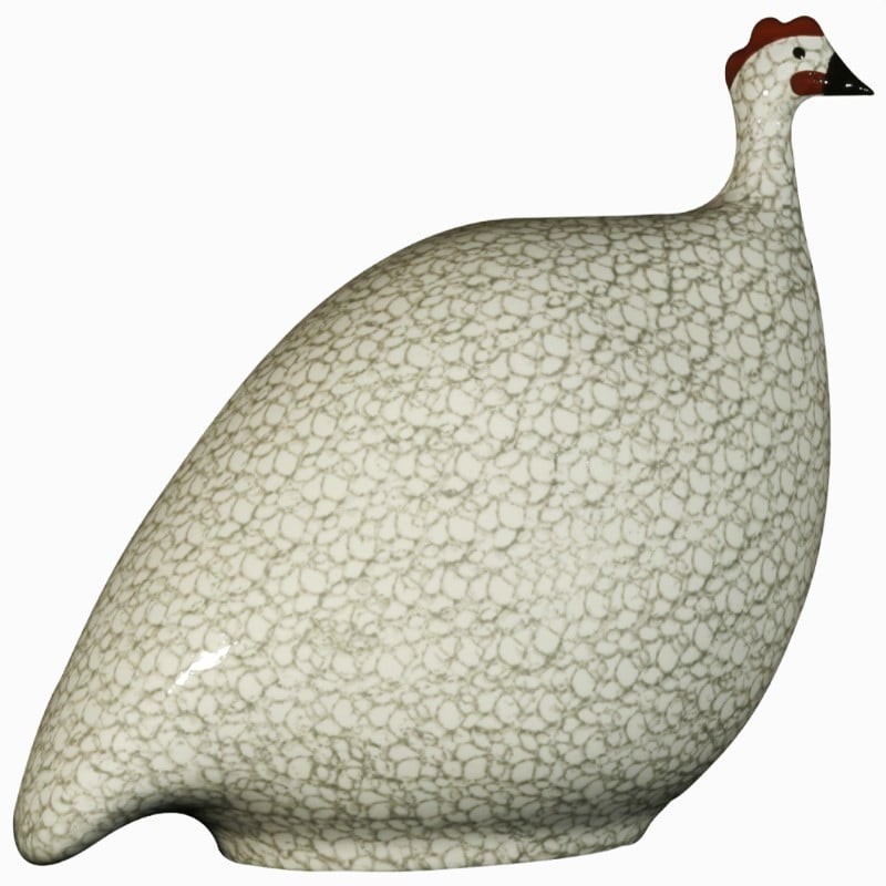 Guinea fowl in ceramic from lussan white gray small model
