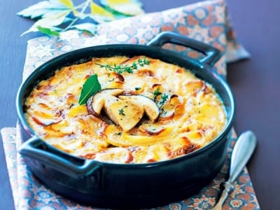 The dauphinois gratin with porcini mushrooms