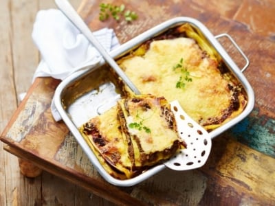 Lasagna with duck confit and cepes